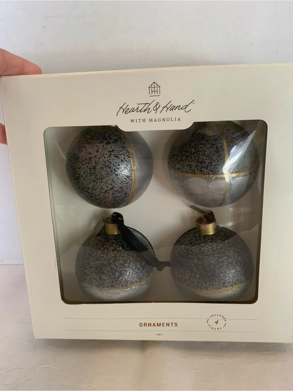 Hearth & Hand w/Magnolia Galvanized Ornament Set 4 Christmas Balls NIB